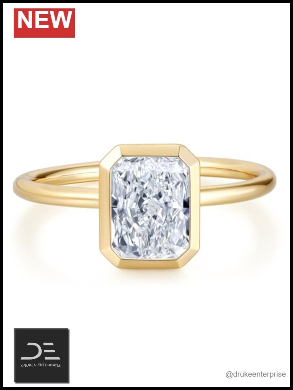 Radiant Cut Moissanite Solitaire Ring 925 Sterling Silver 14K Gold Plated Bezel